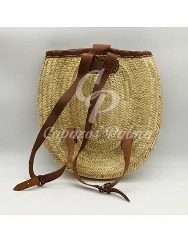 Mochila de palma y piel con asas - Venta cestos y capazos
